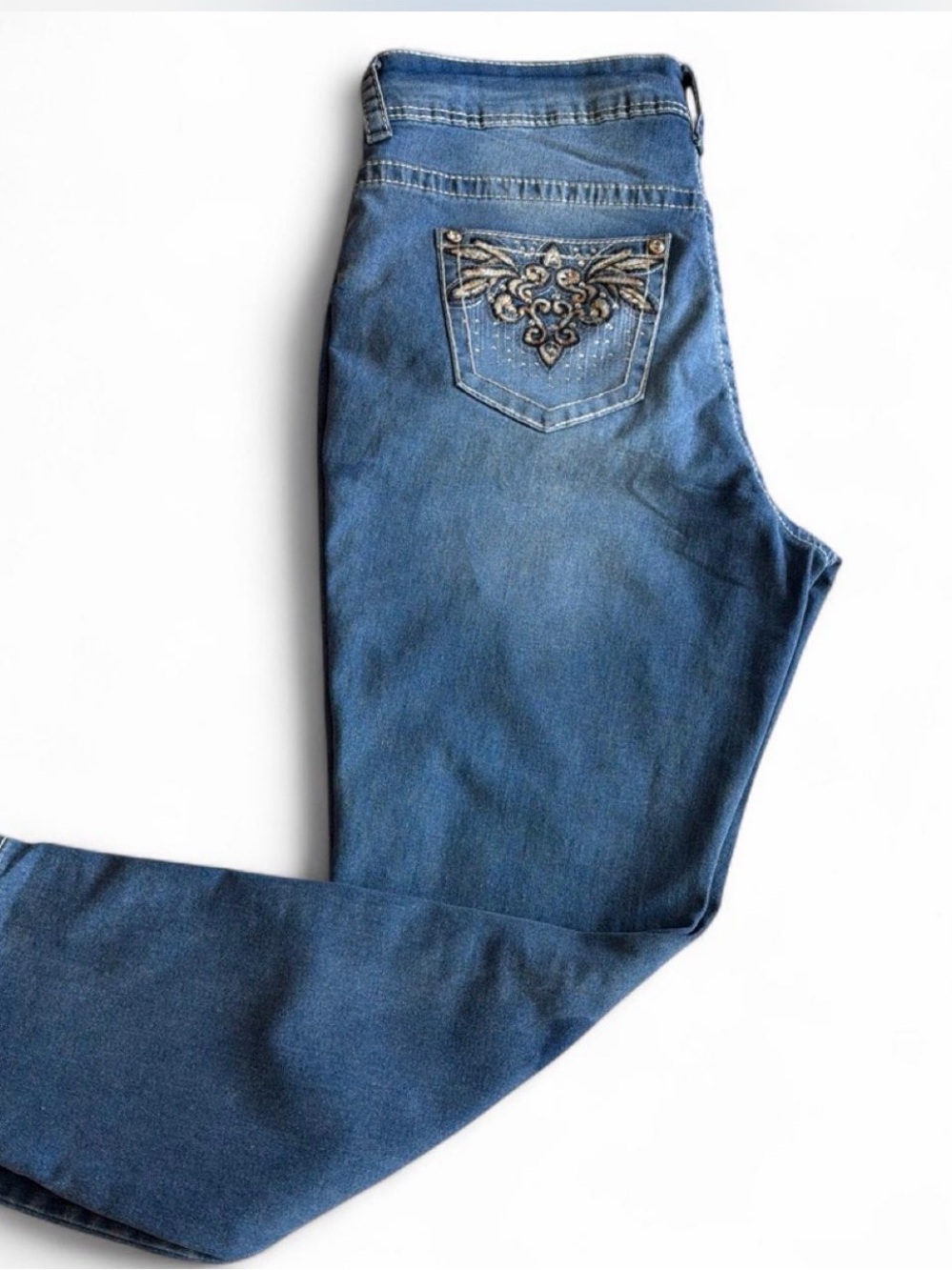 Women’s plus size embellished Jeans by Gemma Rae, straight leg, size 16W